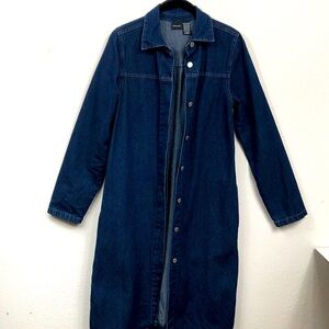 VTG Xhilaration Cotton Longline Button Fly Denim Trench Coat Dress Dark Wash